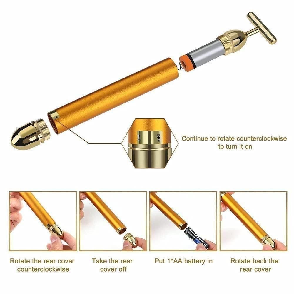 24K Gold Energy Beauty Bar – Electric Facial Massage Roller for Glowing, Tightened Skin