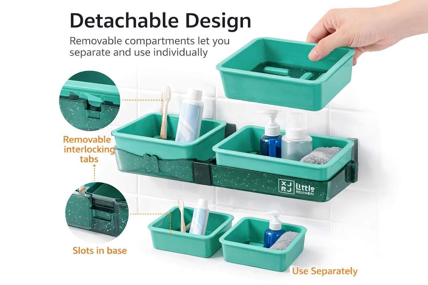 Space Saving No-Drill Bathroom Shelf – Waterproof Self Adhesive Rack with Hooks