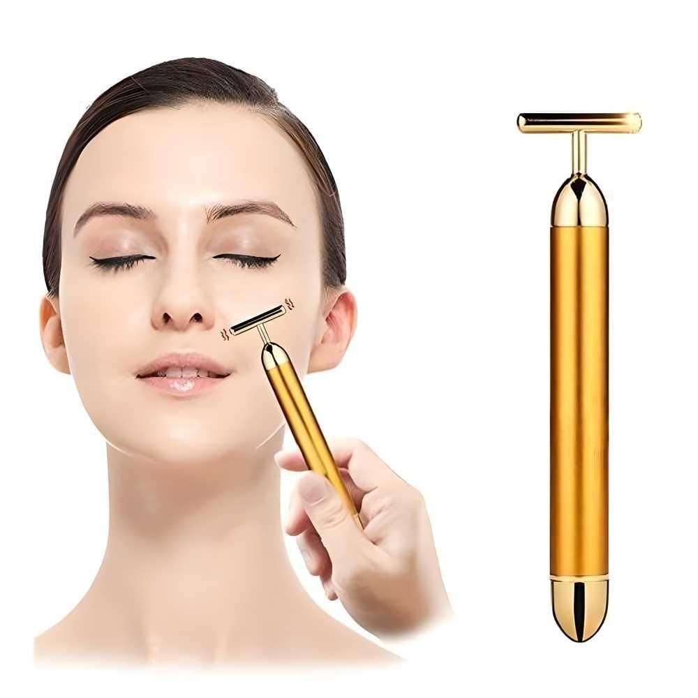 24K Gold Energy Beauty Bar – Electric Facial Massage Roller for Glowing, Tightened Skin